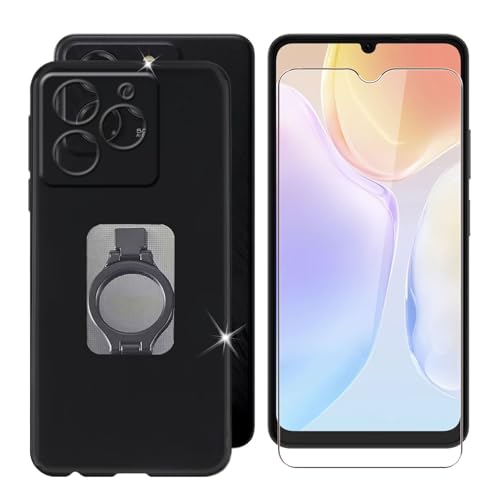 BUNALFaa für Ulefone Note 20 Pro (6.75") Handyhülle + Gehärtetes Glas, Silikon Hülle rutschfeste Stoßfest Sturzsichere Schutzhülle Weich Case mit Versenkbare Halterung - Schwarz von BUNALFaa