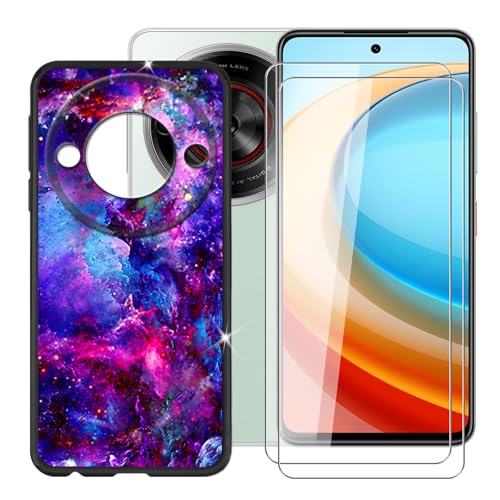 BUNALFaa für ZTE Voyage 61 (6.56") Handyhülle + Displayschutz(2 Sätze), Silikon Hülle rutschfeste Stoßkasten Schale Schutzhülle + Gehärtetes Glas - Sternenhafte Nacht von BUNALFaa