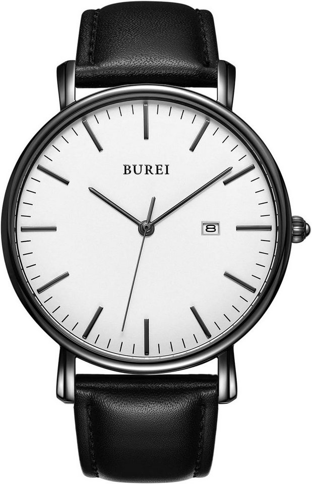 BUREI Fur Herren mit Minimalistisch Analog Quarz Wasserdicht Ultradünne Watch, Elegante mit Lederarmband, Kratzfestem Glas und Wasserschutz von BUREI