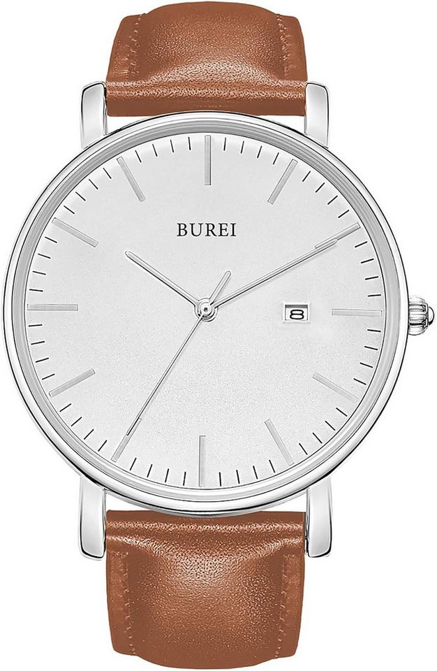 BUREI Watch, Stilvolle ultradünne Unisex-Uhr mit robustem Lederarmband und Quarzwer von BUREI