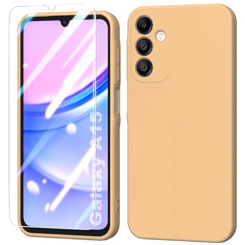 BUTISHIYU Handyhülle kompatibel mit Samsung Galaxy A15 4G / 5G 2024 Silikon Hülle + Schutzfolie,Dünne Weiche TPU Schutzhülle Schutz für Samsung Galaxy A15 4G / 5G - Beige von BUTISHIYU