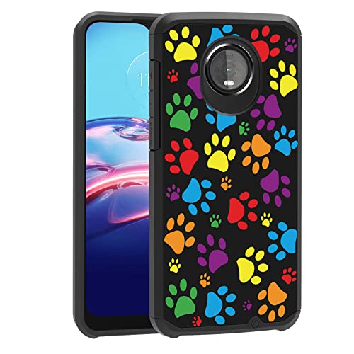 BWOOLL Schutzhülle für Motorola Moto Z4 / Moto Z4 Play, Hybrid Hard PC & Soft Silikon Dual Layer Stoßfest Schutzhülle Case Colorful Dog Paw Print von BWOOLL