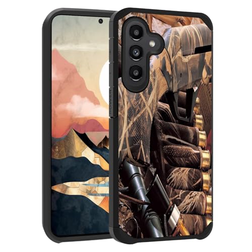 BWOOLL Schutzhülle für Samsung Galaxy S24 FE, Hybrid-Hart-PC & weiches Silikon, zweilagig, stoßfest, Schutzhülle für Galaxy S24 FE 5G, 17,5 cm, Entenjagd, Camouflage, Schrotflinte, Kugeln, Lockvogel von BWOOLL