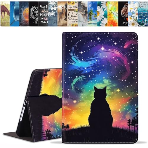 BWOOLL Schutzhülle für Samsung Galaxy Tab S9 FE 5G 10,9 Zoll/Galaxy Tab S9 11 Zoll 2023, schlanke, leichte PU-Leder-Ständerhülle mit automatischer Wake/Sleep, schwarze Katze unter dem Sternenhimmel von BWOOLL