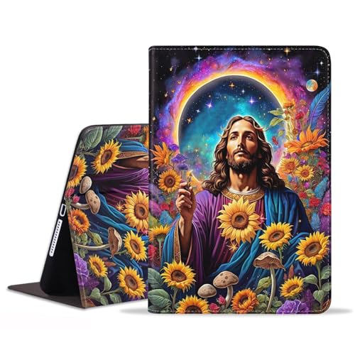 BWOOLL Schutzhülle für Samsung Galaxy Tab S9 FE 5G 10,9 Zoll & Galaxy Tab S9 11 Zoll (2023), schlanke, leichte PU-Leder-Ständer, mit automatischer Wake/Sleep-Funktion, christliche Jesus-Sonnenblume von BWOOLL