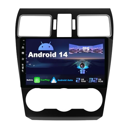 SXAUTO Android 14 IPS Autoradio für Subaru Forester/XV/WRX (2015-2017) - Eingebaut CarPlay/Android Auto - Rückfahrkamera KOSTENLOS - 2G+32G - Lenkradsteuerung DAB Fast-Boot WiFi DSP - 2 Din 9 Zoll von BXLIYER