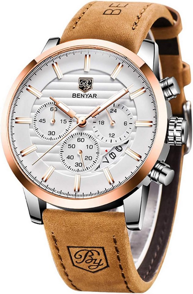 BY BENYAR Freizeit Sport für Herren Watch, mit Mode Quarzwerk Analog Chronograph Business Wasserdicht & Kratzfest von BY BENYAR