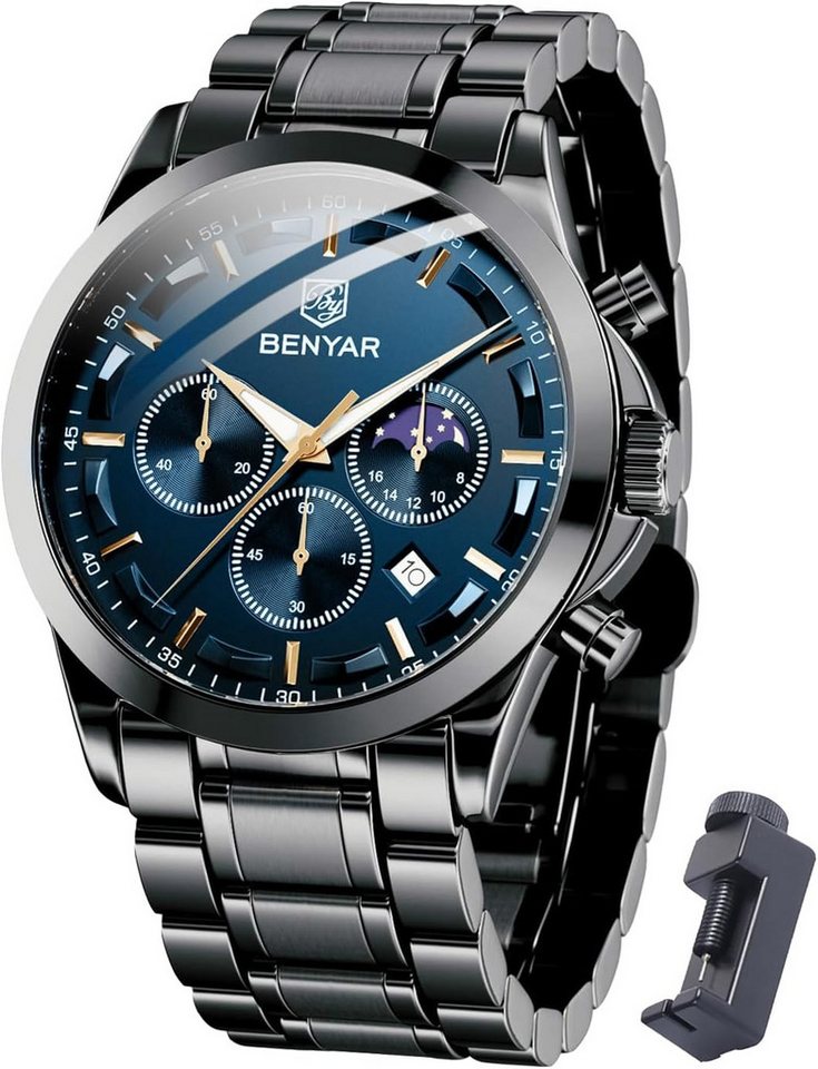 BY BENYAR Fur Herren Chronograph 30M Wasserdicht Analoge Watch, Quarzuhr Business Kalender Sport Watch Geschenk von BY BENYAR