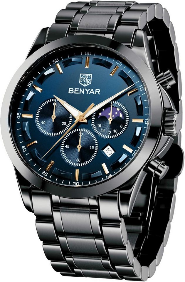 BY BENYAR Geschenk für Männer Watch, mit Kalender Chronograph Analog Quarz Wasserdicht Mode Lässig Business von BY BENYAR