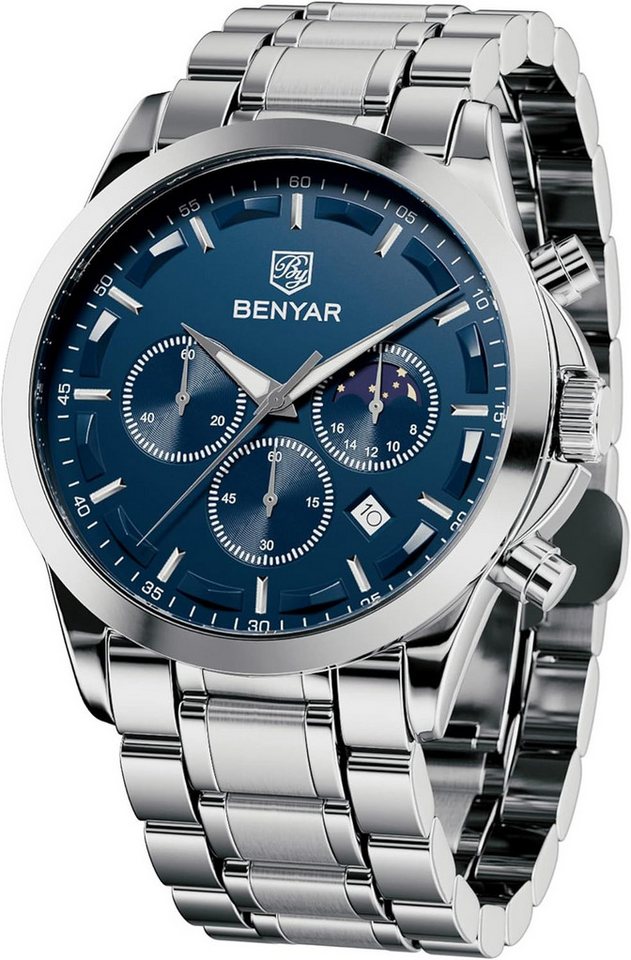 BY BENYAR Geschenk für Männer Watch, mit Kalender Chronograph Analog Quarz Wasserdicht Mode Lässig Business von BY BENYAR