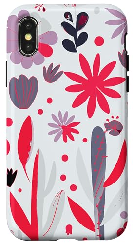 Hülle für iPhone X/XS Cartoon-Feld mit rosa Kaktus-Muster mit floralen Akzenten von BY CRADOX CREATIVE