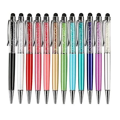 BYCUFF 12 Stück/Packung Bling Bling 2-in-1 Slim Crystal Diamond Stylus Pen und Tinten-Kugelschreiber (12 Farben) von BYCUFF