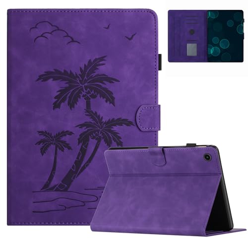 BYCeKe Hülle für Samsung Galaxy Tab A9 Plus 11 Zoll 2023 SM-X210/X216/X218, PU Wildleder Stand Cover Kokosnuss Baum geprägtes Hülle für Galaxy Tab A9+/A9 Plus, mit Kartenhalter & Auto Sleep/Wake,Lila von BYCeKe