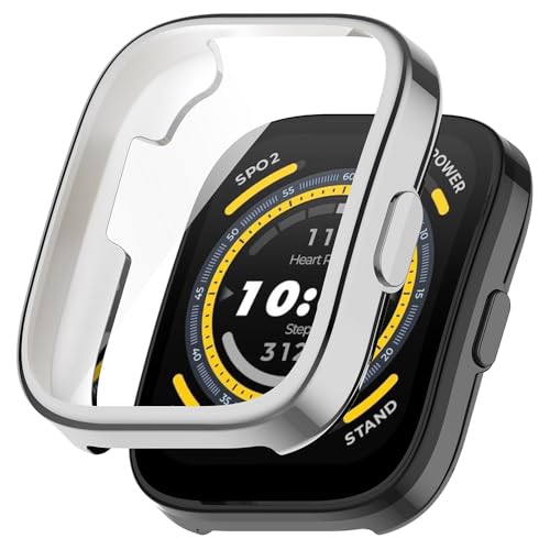 BYISYUE Hülle für Amazfit Bip 5 Schutzfolie Schutzhülle, Silicone TPU Displayschutz Case Cover, Anti-Kratz Anti-Staub Schutz Gehäuse für Amazfit Bip 5 (Silver) von BYISYUE