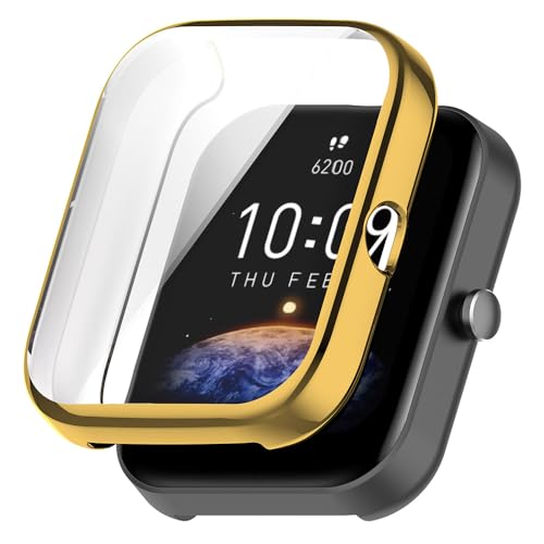 Hülle für Amazfit Bip 3 / Bip 3 Pro Schutzfolie Schutzhülle, Silicone TPU Displayschutz Case Cover, Anti-Kratz Anti-Staub Schutz Gehäuse für Amazfit Bip 3 / Bip 3 Pro (Gold) von BYISYUE