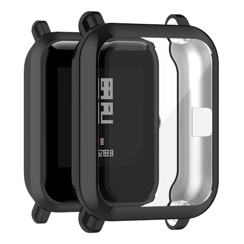 Hülle für Amazfit GTS 2 Mini Schutzfolie Schutzhülle, Silicone TPU Displayschutz Case Cover, Anti-Kratz Anti-Staub Schutz Gehäuse für Amazfit Bip U/U Pro/Bip S/S Lite/Bip/Bip Lite (Black) von BYISYUE