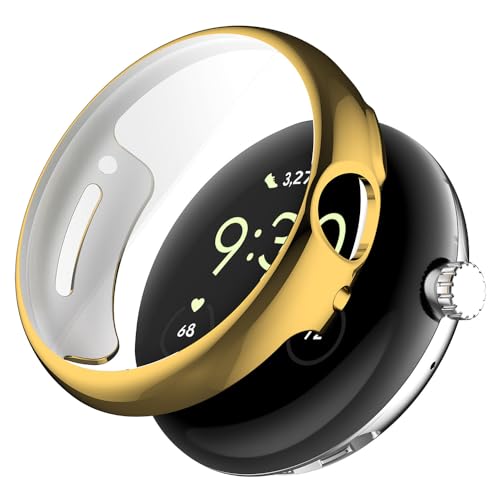 Hülle für Google Pixel Watch 2 Schutzfolie Schutzhülle, Silicone TPU Displayschutz Case Cover, Anti-Kratz Anti-Staub Schutz Gehäuse für Google Pixel Watch/Pixel Watch 1 (Gold) von BYISYUE