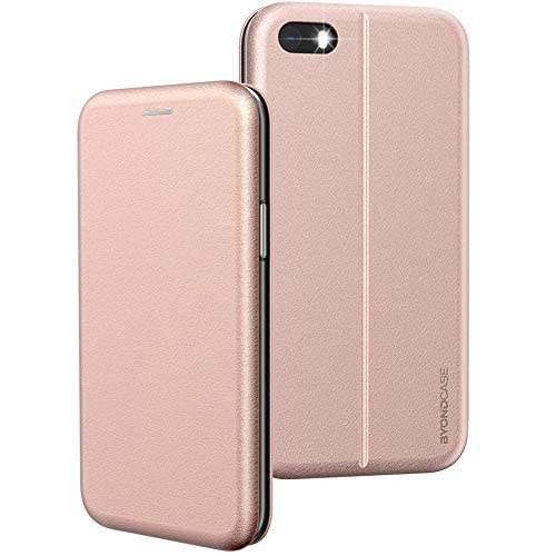 BYONDCASE iPhone SE 2016 Hülle Roségold, iPhone 5s Hülle, iPhone 5 Handyhülle [Deluxe Leder Flip-Case Klapphülle] Fullbody 360 Grad Rundumschutz kompatibel mit dem iPhone 5s / 5 / SE2016 von BYONDCASE