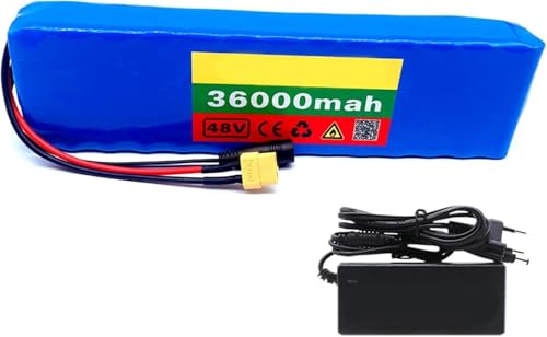 48 V 36 Ah 13S2P E-Bike Lithium-Ionen-Akku mit Ladegerät Eingebauter BMS-Schutz Ideal für 200-1500 W Elektrofahrradmotor XT60-Stecker XT60 Plug von BYOUQ