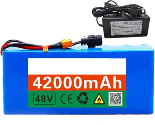 48 V 42 Ah 13S3P E-Bike Lithium-Ionen-Akku mit Ladegerät Eingebauter BMS-Schutz Ideal für 200-1500 W Elektrofahrradmotor T-Stecker T Plug von BYOUQ