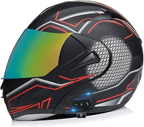 Bluetooth-Helm Motorrad Integrierter ECE/DOT Genehmigt Motorrad Full Face Klapphelm Motorradhelm Mit Anti-Fog-Doppelscheib mit Eingebautem Mikrofon C,L59-60CM von BYOUQ