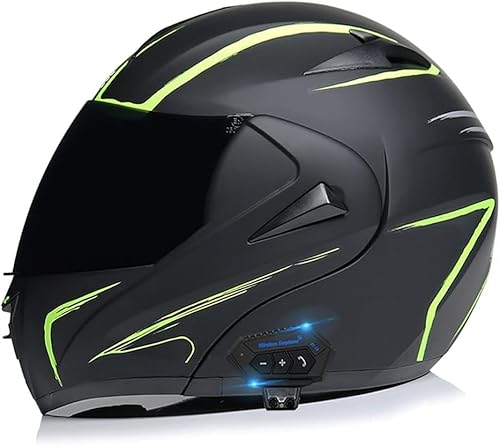 Bluetooth-Helm Motorrad Integrierter ECE/DOT Genehmigt Motorrad Full Face Klapphelm Motorradhelm Mit Anti-Fog-Doppelscheib mit Eingebautem Mikrofon E,S55-56CM von BYOUQ