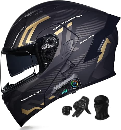 Doppelvisier-Integralhelm mit Dual-Lautsprecher-Kopfhörern, Motorradhelm, Bluetooth, modularer Helm, automatische Antwort, ECE-zugelassen, Erwachsene, Männer, Frauen G,L59-60CM von BYOUQ