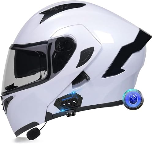 Integralhelm für Motorradfahrer, Bluetooth, faltbarer modularer Helm, integrierter Helm mit integriertem Lautsprecher, Headset und Mikrofon und Doppelvisier, ECE-geprüft E,L59-60CM von BYOUQ