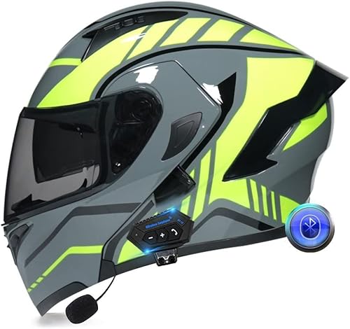 Integralhelm für Motorradfahrer, Bluetooth, faltbarer modularer Helm, integrierter Helm mit integriertem Lautsprecher, Headset und Mikrofon und Doppelvisier, ECE-geprüft G,XXL63-64CM von BYOUQ