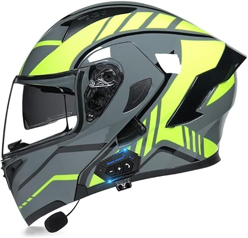 Integralhelm für Motorradfahrer, Bluetooth, faltbarer modularer Helm, integrierter Helm mit integriertem Lautsprecher, Headset und Mikrofon und Doppelvisier, ECE-geprüft H,M57-58CM von BYOUQ