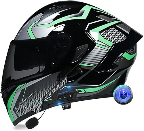 Integralhelm für Motorradfahrer, Bluetooth, faltbarer modularer Helm, integrierter Helm mit integriertem Lautsprecher, Headset und Mikrofon und Doppelvisier, ECE-geprüft I,L59-60CM von BYOUQ