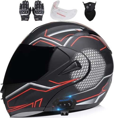 Klapphelm Mit Bluetooth Motorradhelm Klapphelm Motorrad Herren - RollerHelm Bluetooth-Helm Mit Doppelvisier, ECE Genehmigt Motorradhelm Für Damen Und Herren F,L59-60CM von BYOUQ