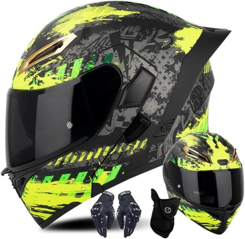 Modularer Motorradhelm mit Handschuhen und Gesichtsschutz, Klapphelm für Erwachsene mit Doppelvisier, ECE-zugelassener Helm für Männer und Frauen A,L59-60CM von BYOUQ