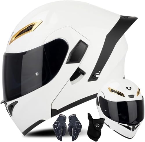 Modularer Motorradhelm mit Handschuhen und Gesichtsschutz, Klapphelm für Erwachsene mit Doppelvisier, ECE-zugelassener Helm für Männer und Frauen D,L59-60CM von BYOUQ