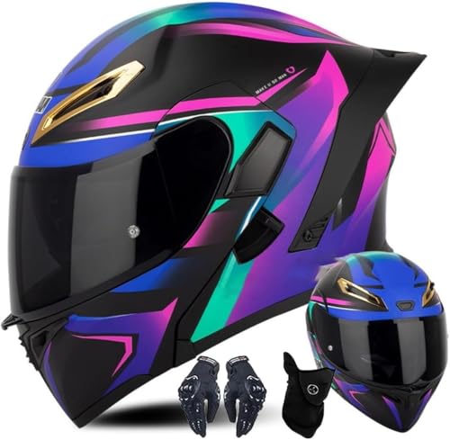 Modularer Motorradhelm mit Handschuhen und Gesichtsschutz, Klapphelm für Erwachsene mit Doppelvisier, ECE-zugelassener Helm für Männer und Frauen J,L59-60CM von BYOUQ