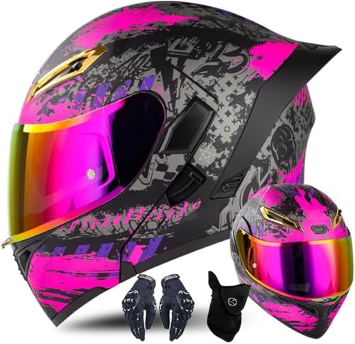 Modularer Motorradhelm mit Handschuhen und Gesichtsschutz, Klapphelm für Erwachsene mit Doppelvisier, ECE-zugelassener Helm für Männer und Frauen L,XL61-62CM von BYOUQ