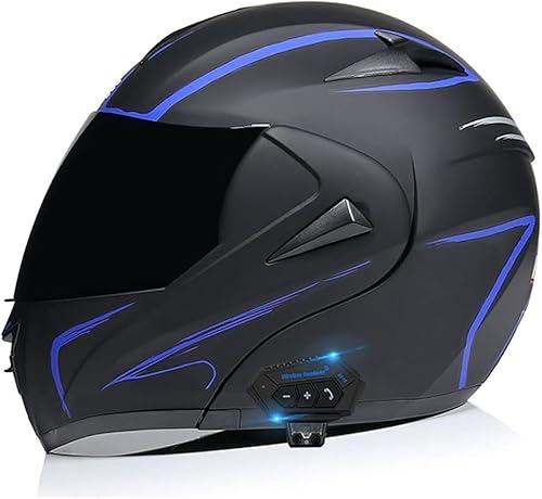 Motorrad Integrierter Bluetooth-Helm ECE/DOT Genehmigt Motorrad Full Face Klapphelm Motorradhelm Mit Anti-Fog-Doppelscheib mit Eingebautem Mikrofon für Automatische Reaktion B,XXL63-64CM von BYOUQ