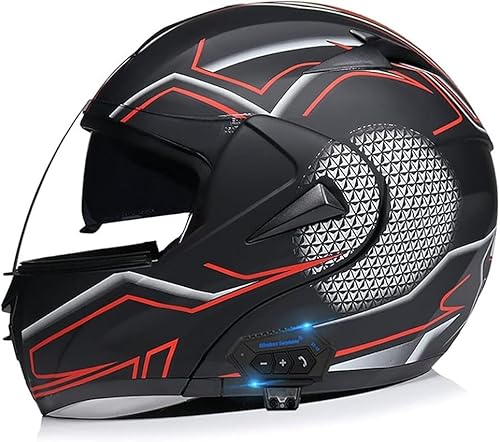 Motorrad Integrierter Bluetooth-Helm ECE/DOT Genehmigt Motorrad Full Face Klapphelm Motorradhelm Mit Anti-Fog-Doppelscheib mit Eingebautem Mikrofon für Automatische Reaktion D,S55-56CM von BYOUQ