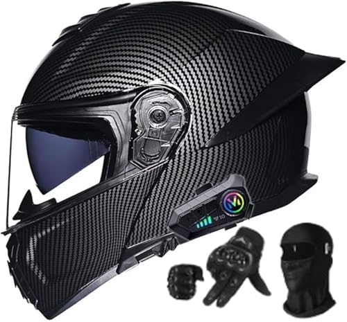 Motorradhelm Bluetooth Klapphelm Modularer Doppelvisierhelm Für Herren Helm ECE Zertifiziert Erwachsene Damen Herren Lautsprecher Mikrofon Geräuschunterdrückung A,XXXL62-63CM von BYOUQ