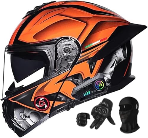 Motorradhelm Bluetooth Klapphelm Modularer Doppelvisierhelm Für Herren Helm ECE Zertifiziert Erwachsene Damen Herren Lautsprecher Mikrofon Geräuschunterdrückung I,L56-57CM von BYOUQ