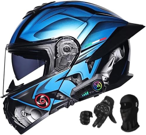 Motorradhelm Bluetooth Klapphelm Modularer Doppelvisierhelm Für Männer Helm ECE Zertifiziert Erwachsene Frauen Männer Lautsprecher Mikrofon Geräuschunterdrückung G,M54-55CM von BYOUQ