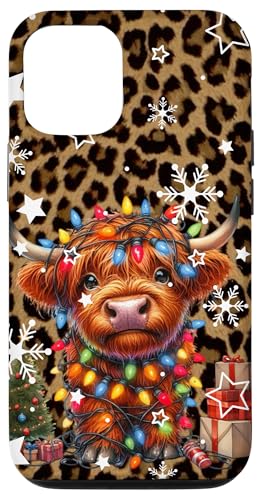 Hülle für iPhone 12/12 Pro Niedliche Baby-Highland-Kuh Weihnachtsbeleuchtung auf Geparden-Druck von Baby Highland Cow Christmas