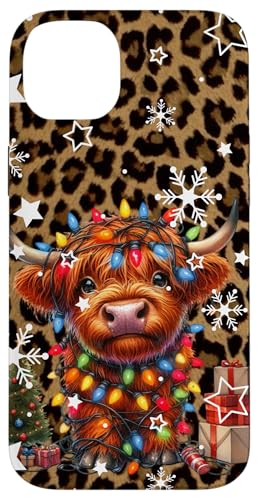 Hülle für iPhone 14 Plus Niedliche Baby-Highland-Kuh Weihnachtsbeleuchtung auf Geparden-Druck von Baby Highland Cow Christmas