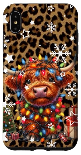 Hülle für iPhone XS Max Niedliche Baby-Highland-Kuh Weihnachtsbeleuchtung auf Geparden-Druck von Baby Highland Cow Christmas