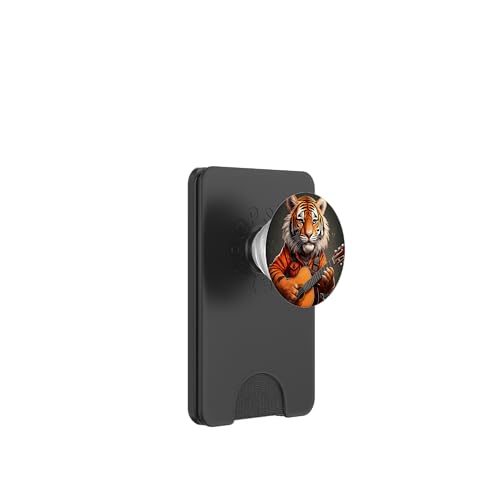 Cool Tiger Playing Guitar Illustration Graphic Designs PopSockets PopWallet für MagSafe von Bahaa's Tee