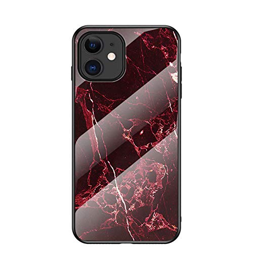 Baifu Hülle für Apple iPhone 12 Hülle Marmor Gehärtetem Glas & Silikon Rand Hybrid Hardcase Stoßfest Kratzfest Handyhülle Dünn Case Handyhülle für Apple iPhone 12 (Rot) von Baifu