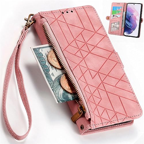 Baifu Zipper Pocket Hülle für 1+Ace3Pro/OnePlus Ace 3 Pro, Reißverschluss Tasche Wallet Raster Knopf Phone Case, Card Slot Leather Cover für 1+Ace3Pro/OnePlus Ace 3 Pro-02 von Baifu