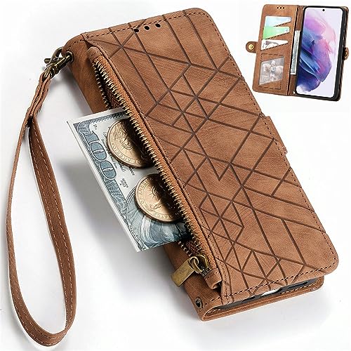 Baifu Zipper Pocket Hülle für iPhone SE4, Reißverschluss Tasche Wallet Raster Knopf Phone Case, Card Slot Leather Cover für iPhone SE4-06 von Baifu