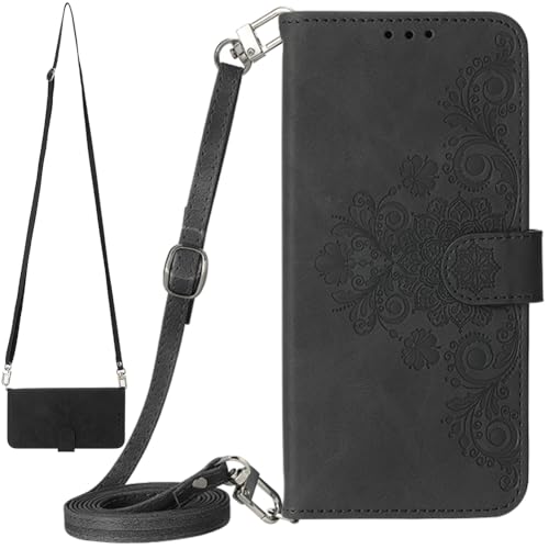 Hülle für Samsung Galaxy A15 mit Lanyard, Handyhülle mit Ständer und Handschlaufe, Kartenhalter Tasche für Samsung Galaxy A15-Schwarz von Baifu