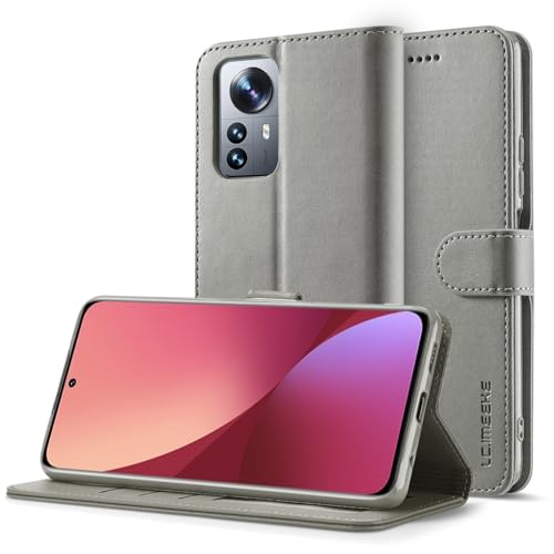 BailiTao Handy-Schutzhülle, kompatibel mit Xiaomi Mi 12 Lite, Brieftaschen-Schutzhülle mit Kartenhalter, stoßfeste TPU-Innenhülle, Kartenschlitz, Ständer, Magnetverschluss, Leder-Klapphülle (grau) von BailiTao